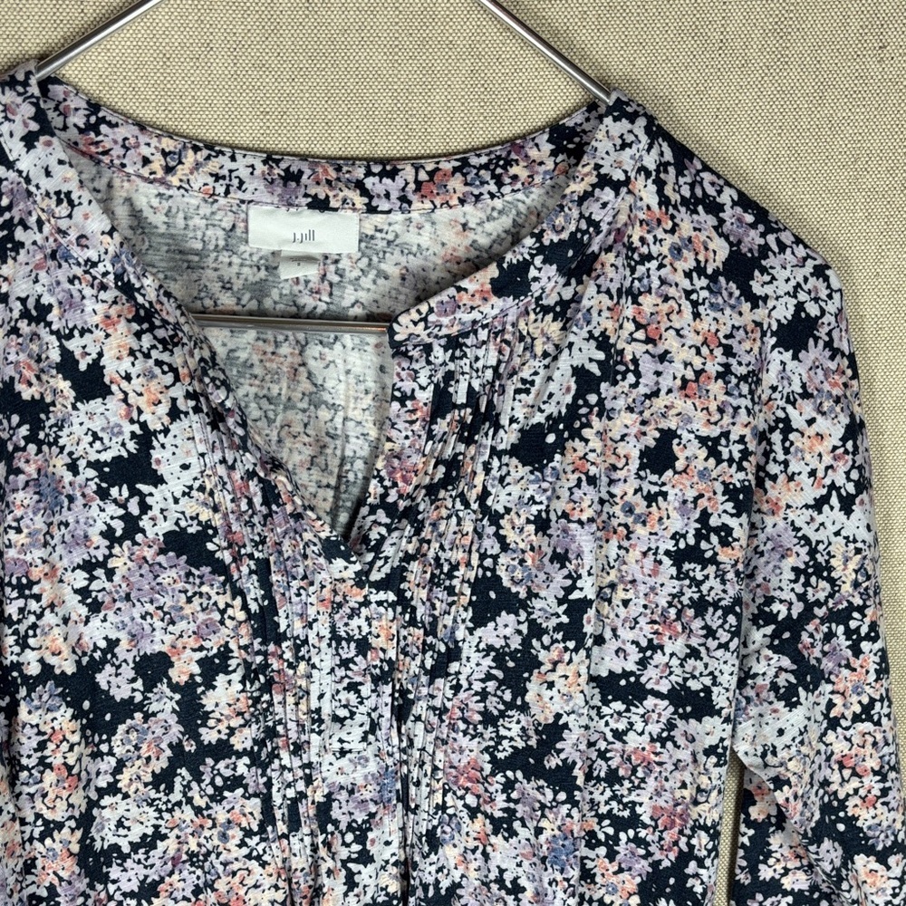 J. Jill > Floral Purple V Neck Long Sleeve Top Small - Picture 4 of 8